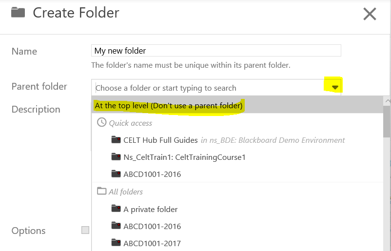 create folder panel