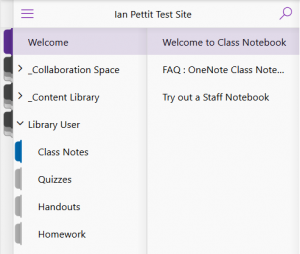 A student area in Onenote Class Notebook