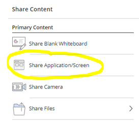 share application or screen