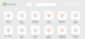 Screenshot of Horizon interface showing icons of remote desktops.