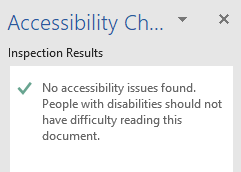 Accessibility checker inspection results showing no accessibility issues found.