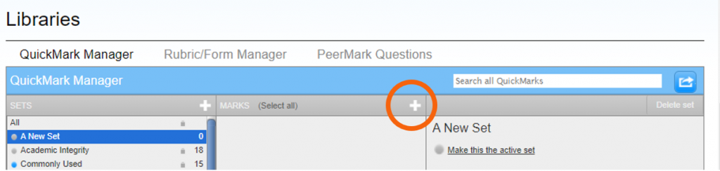 Add new mark button highlighted in QuickMarks Manager
