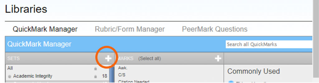 Add new set button highlighted in QuickMarks Manager
