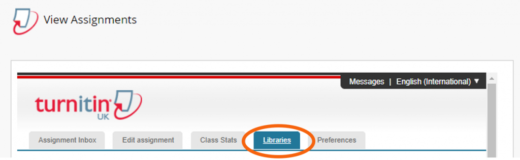 Libraries tab highlighted on Turnitin