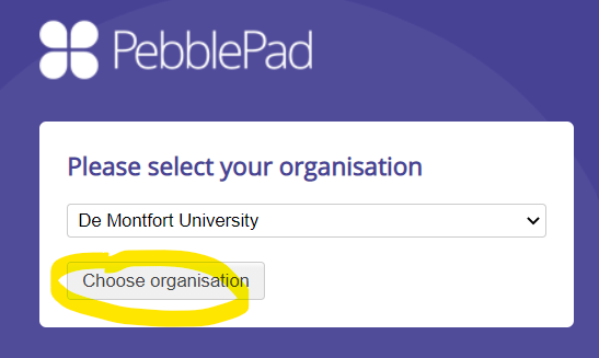 choose organisation button