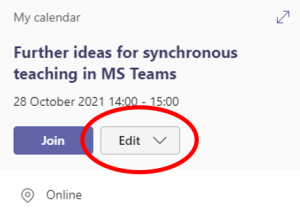 Edit meeting in MS Teams from calendar