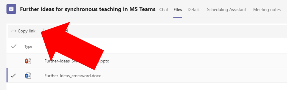 Copy link highlighted in MS Teams meeting