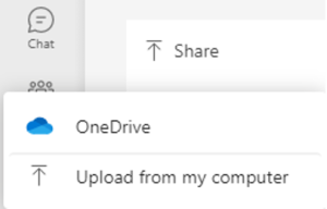 Pop-up menu showing options for selecting a document to add to the Files tab in MS Teams meeting