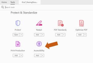 Screenshot of Acrobat Pro with accessibility tool highlighted